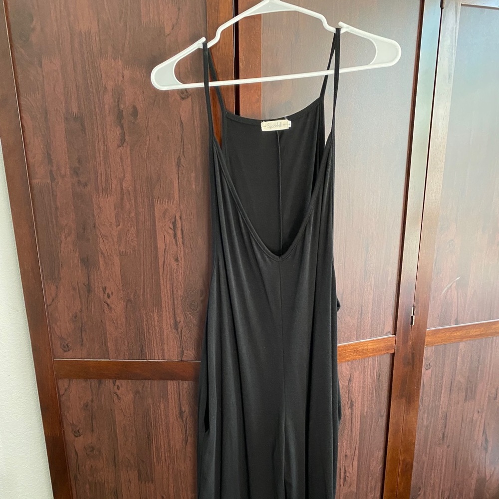 wide leg black v neck jumpsuit